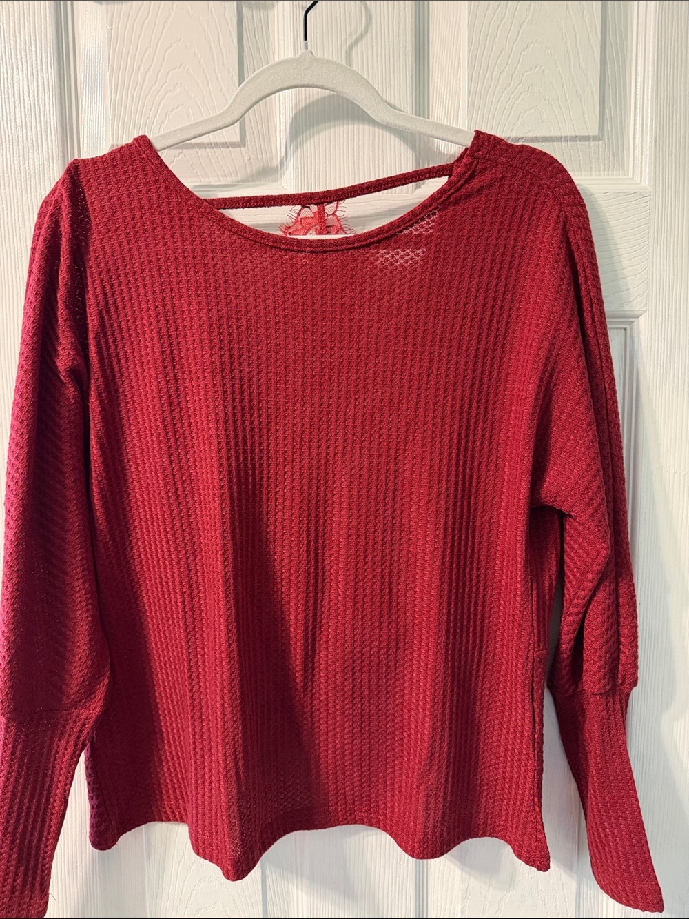 SHEIN Red Waffle-Knit Long Sleeve Top
